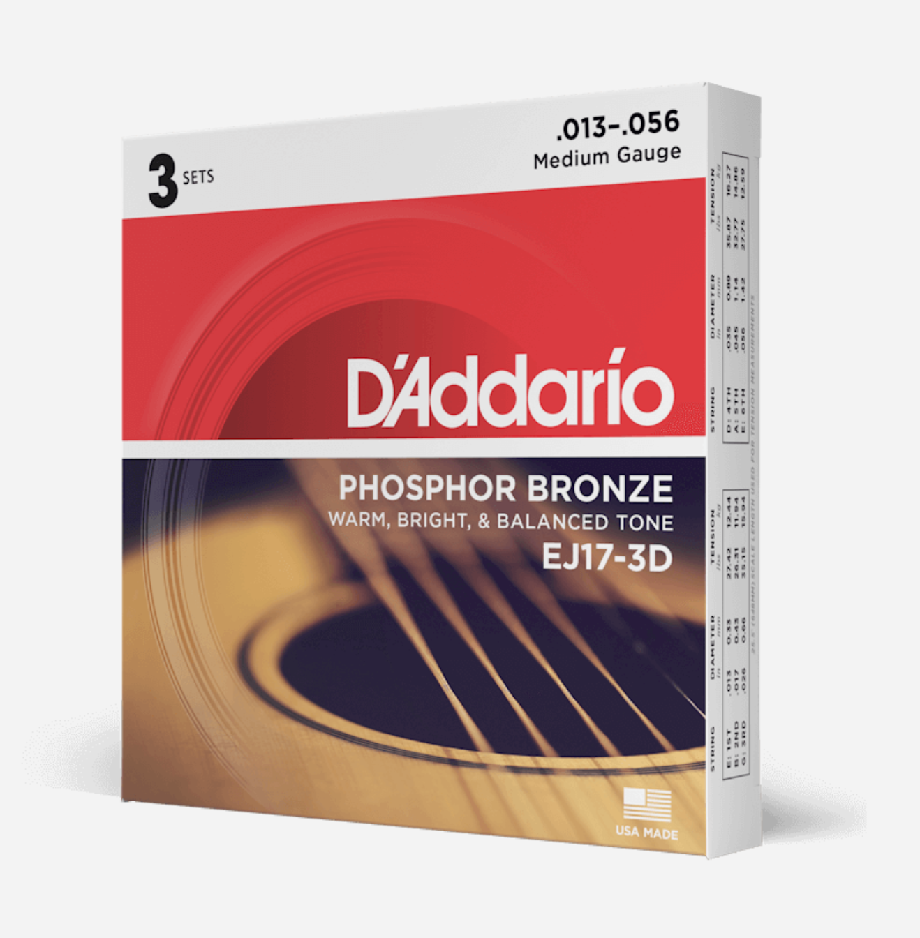 D'Addario Acoustic Guitar Strings - Phosphor Bronze - 3 Pack