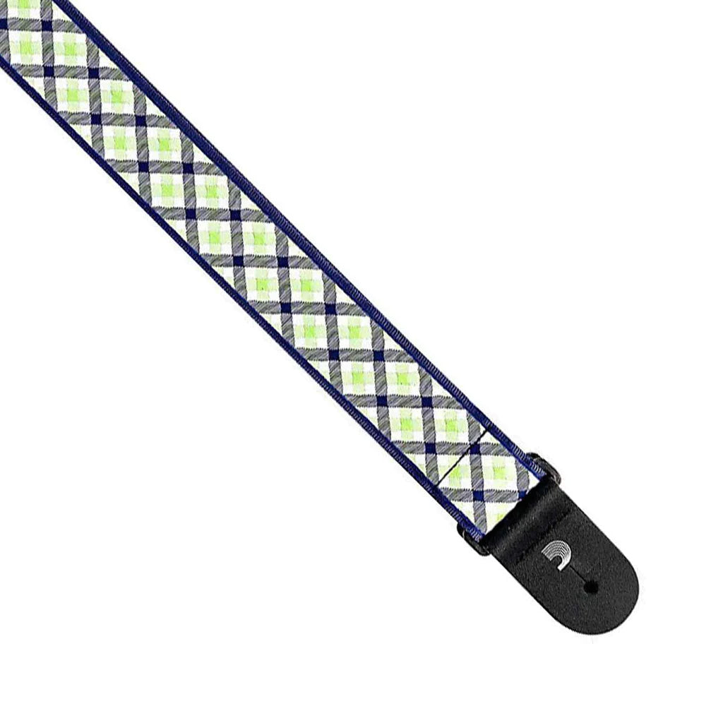 Woven Guitar Strap - Gingham Navy & Teal
