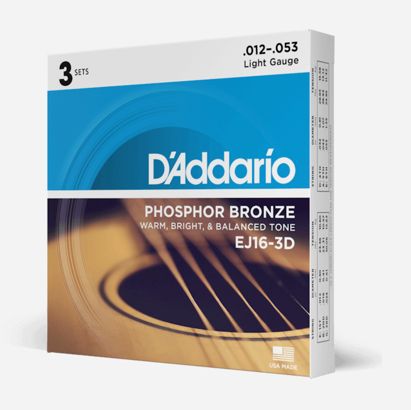 D'Addario Acoustic Guitar Strings - Phosphor Bronze - 3 Pack